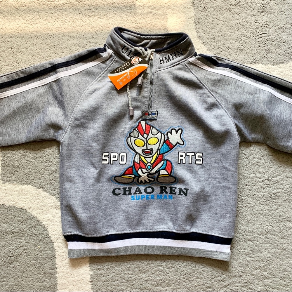 Boys Cute Gray Zip Up Sweater